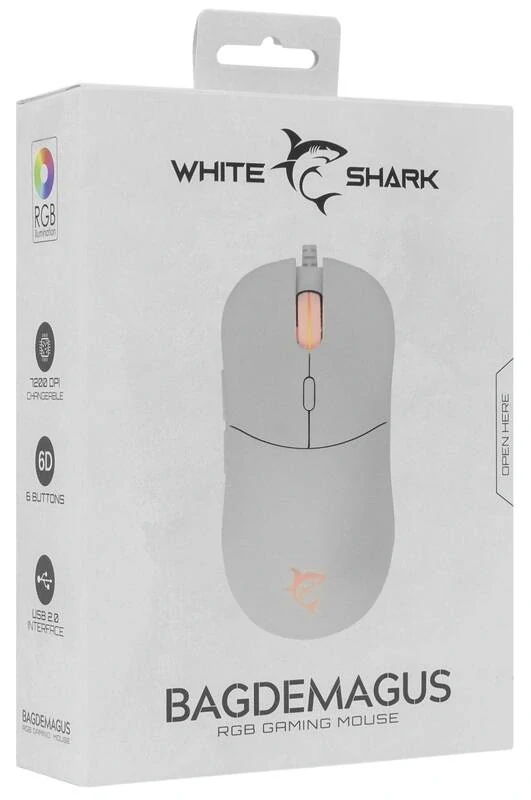 White Shark BAGDEMAGUS , herná myš , káblová, biela